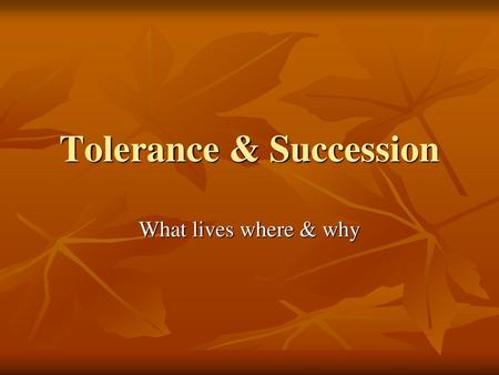 Tolerance & Succession
