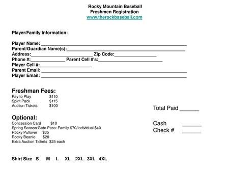 Rocky Mountain Baseball Freshmen Registration