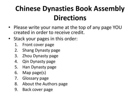 Chinese Dynasties Book Assembly Directions