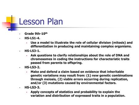 Lesson Plan Grade 9th-10th HS-LS1-4.