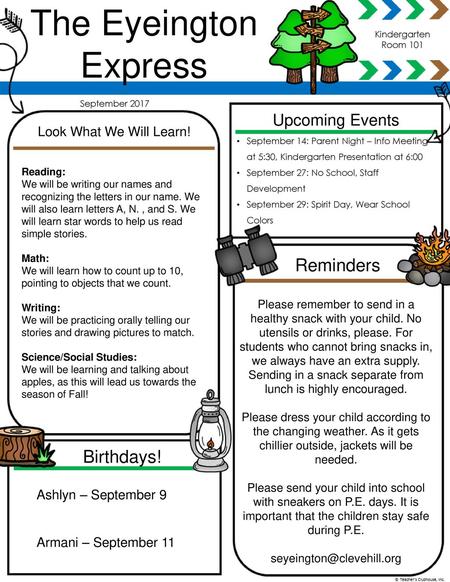 The Eyeington Express Reminders Birthdays! Upcoming Events