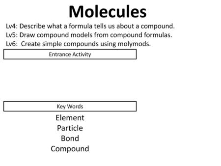 Molecules Element Particle Bond Compound