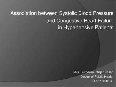 Association between Systolic Blood Pressure