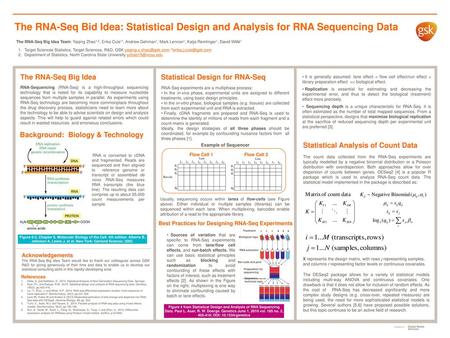 The RNA-Seq Bid Idea: Statistical Design and Analysis for RNA Sequencing Data The RNA-Seq Big Idea Team: Yaqing Zhao1,2, Erika Cule1†, Andrew Gehman1,