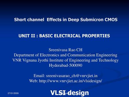 VLSI design Short channel Effects in Deep Submicron CMOS
