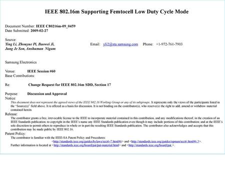 IEEE m Supporting Femtocell Low Duty Cycle Mode
