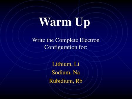 Write the Complete Electron Configuration for: