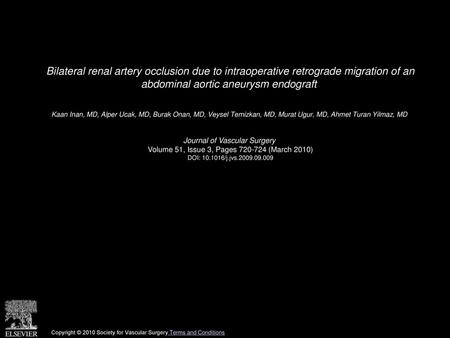 Bilateral renal artery occlusion due to intraoperative retrograde migration of an abdominal aortic aneurysm endograft  Kaan Inan, MD, Alper Ucak, MD,