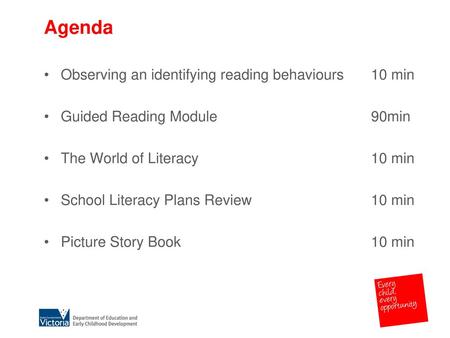 Agenda Observing an identifying reading behaviours 10 min