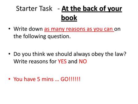 Starter Task - At the back of your book