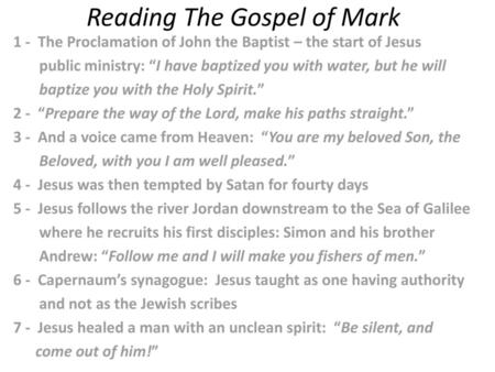 Reading The Gospel of Mark