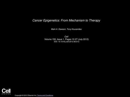Cancer Epigenetics: From Mechanism to Therapy