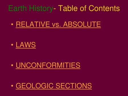 Earth History- Table of Contents