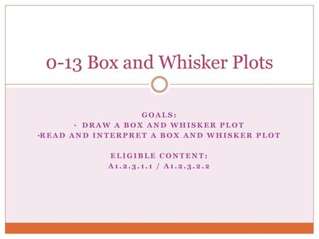 Draw a Box and Whisker Plot Read and interpret a Box and Whisker Plot