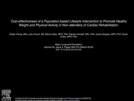 Cost-effectiveness of a Population-based Lifestyle Intervention to Promote Healthy Weight and Physical Activity in Non-attenders of Cardiac Rehabilitation 