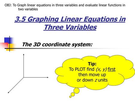 3.5 Graphing Linear Equations in Three Variables