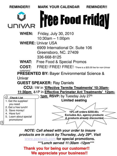 Free Food Friday WHEN: Friday, July 30, :30am – 1:00pm