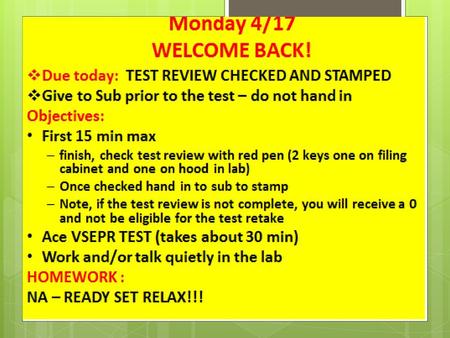 Block April 19,20, 2017 Due today: na Objectives: Copper cycle lab Prelab pages 2-5 When prelab is complete continue on to part A pages 6-8 Each day.