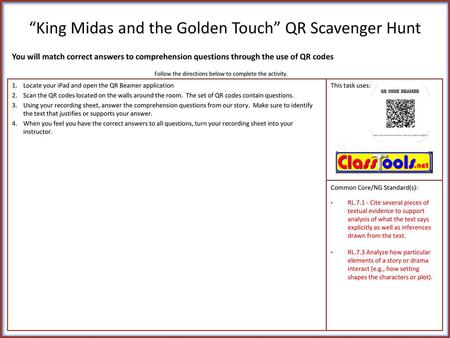 “King Midas and the Golden Touch” QR Scavenger Hunt