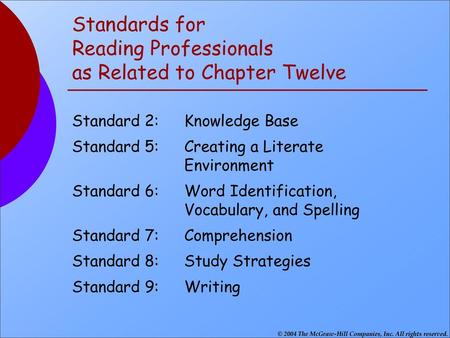 Standards for Reading Professionals as Related to Chapter Twelve