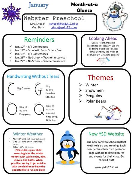 January Themes Reminders Webster Preschool New YSD Website