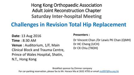 Hong Kong Orthopaedic Association Adult Joint Reconstruction Chapter