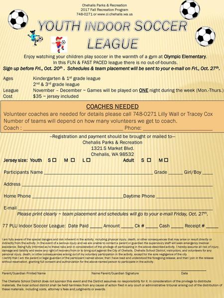 YOUTH INDOOR SOCCER LEAGUE