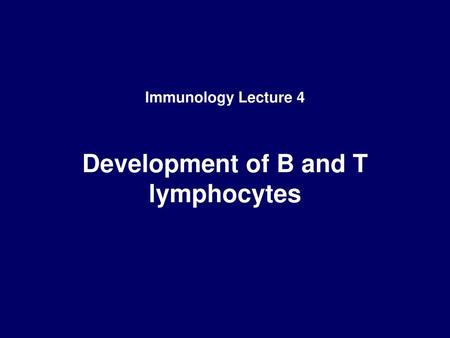 Immunology Lecture 4 Development of B and T lymphocytes