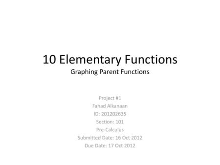 10 Elementary Functions Graphing Parent Functions