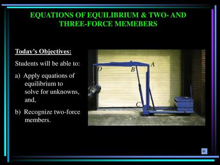EQUATIONS OF EQUILIBRIUM & TWO- AND THREE-FORCE MEMEBERS