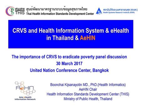 CRVS and Health Information System & eHealth in Thailand & AeHIN