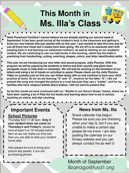 This Month in Ms. Illa’s Class Important Events Month of September