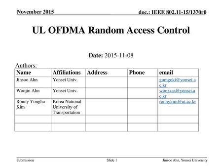 UL OFDMA Random Access Control
