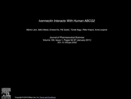 Ivermectin Interacts With Human ABCG2