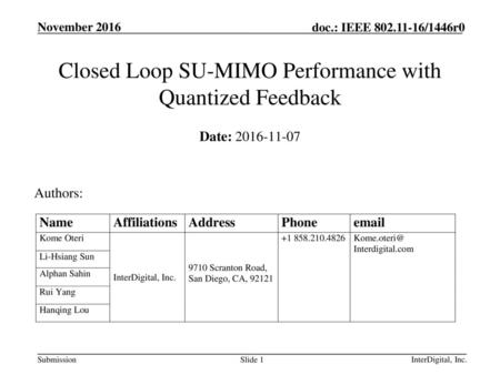 Closed Loop SU-MIMO Performance with Quantized Feedback