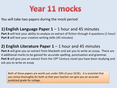 Year 11 mocks English Language Paper 1 – 1 hour and 45 minutes