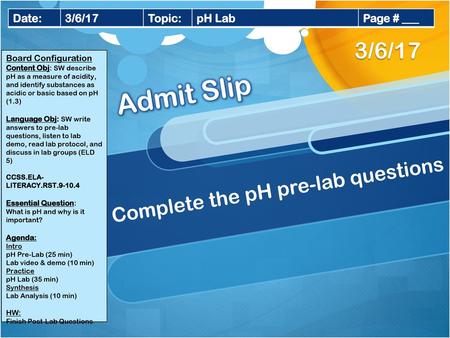 Complete the pH pre-lab questions