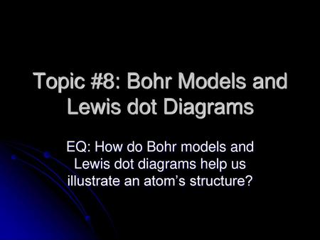 Topic #8: Bohr Models and Lewis dot Diagrams
