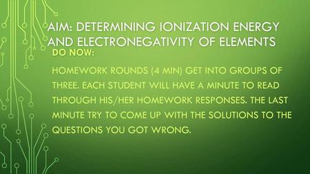 Aim: Determining ionization energy and electronegativity of elements