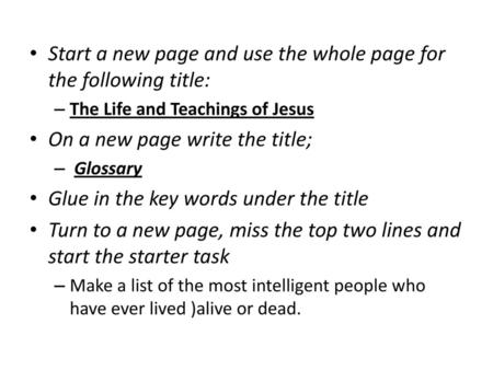 Start a new page and use the whole page for the following title: