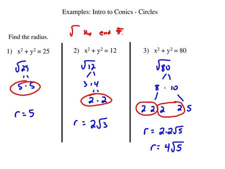 Examples: Intro to Conics - Circles