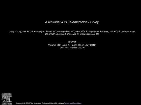 A National ICU Telemedicine Survey