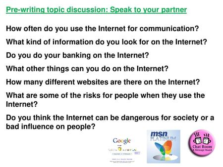 Pre-writing topic discussion: Speak to your partner