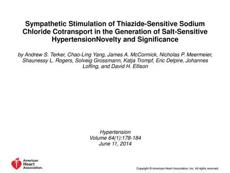 Sympathetic Stimulation of Thiazide-Sensitive Sodium Chloride Cotransport in the Generation of Salt-Sensitive HypertensionNovelty and Significance by Andrew.