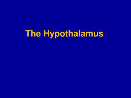 The Hypothalamus.