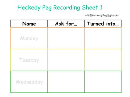 Heckedy Peg Recording Sheet 1