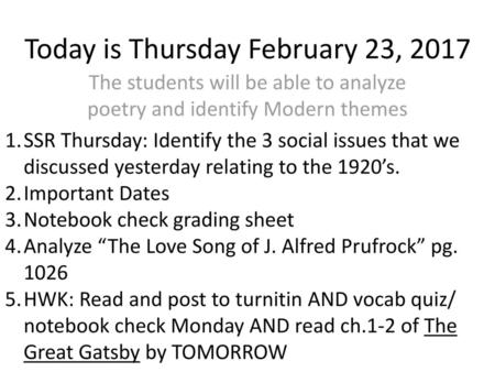Today is Thursday February 23, 2017