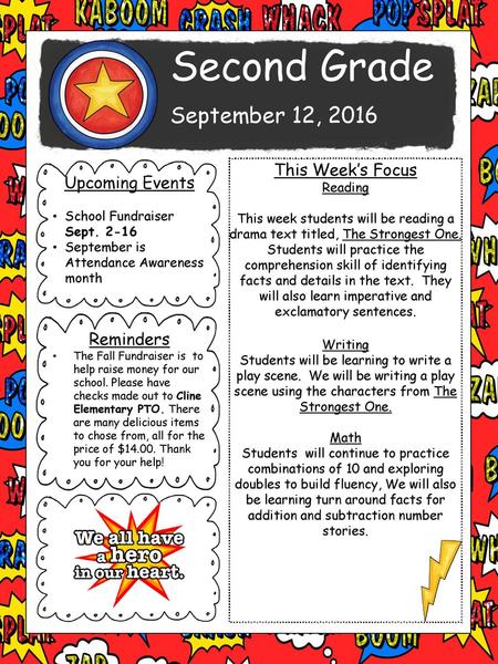 Second Grade September 12, 2016 This Week’s Focus Upcoming Events