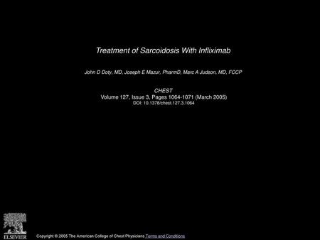 Treatment of Sarcoidosis With Infliximab