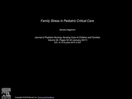 Family Stress in Pediatric Critical Care